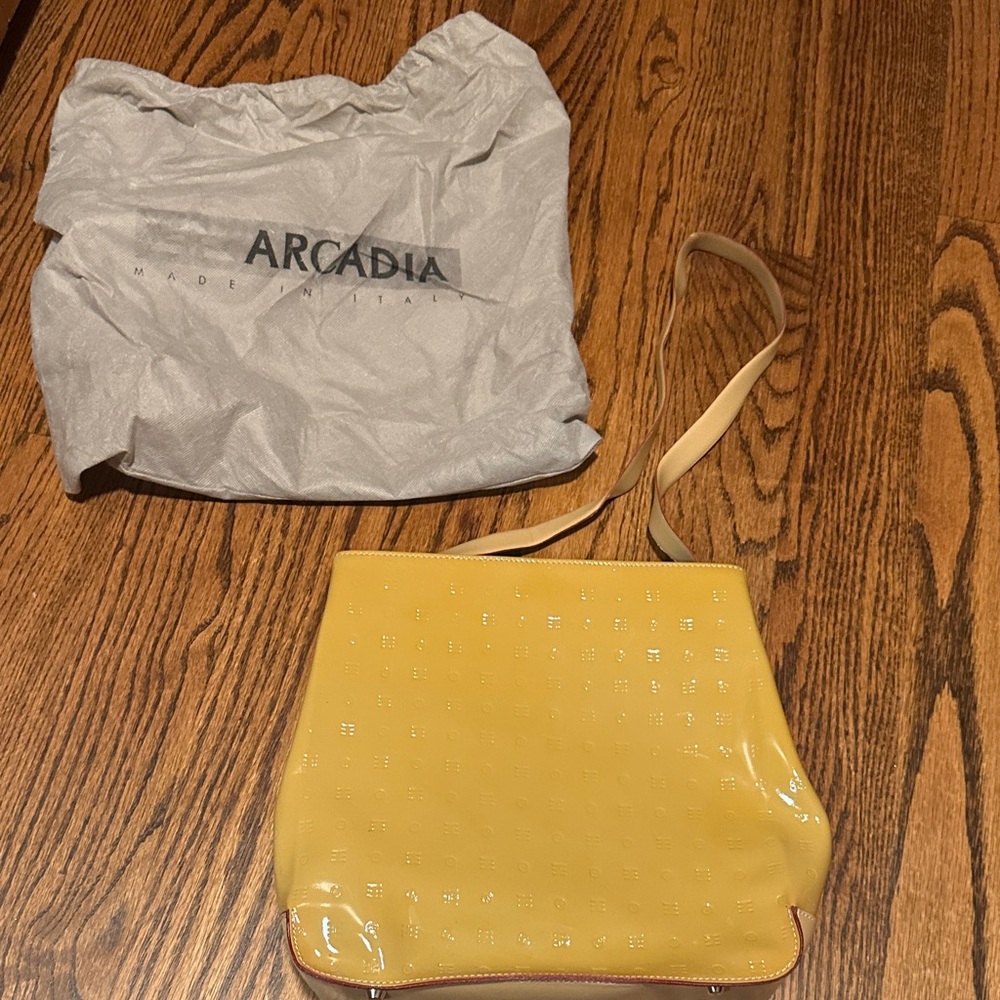 Arcadia Yellow Patent Crossbody with Cream Strap